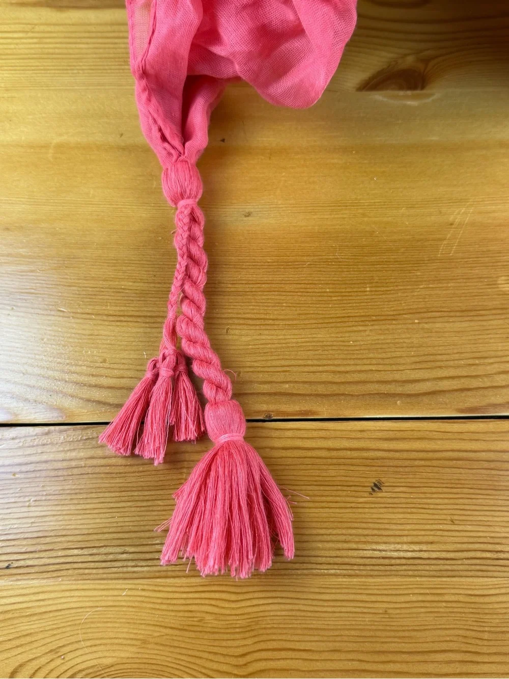 Coral braided scarf wrap braided ends  lightweight summer